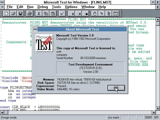 Microsoft Test 2.0 - About